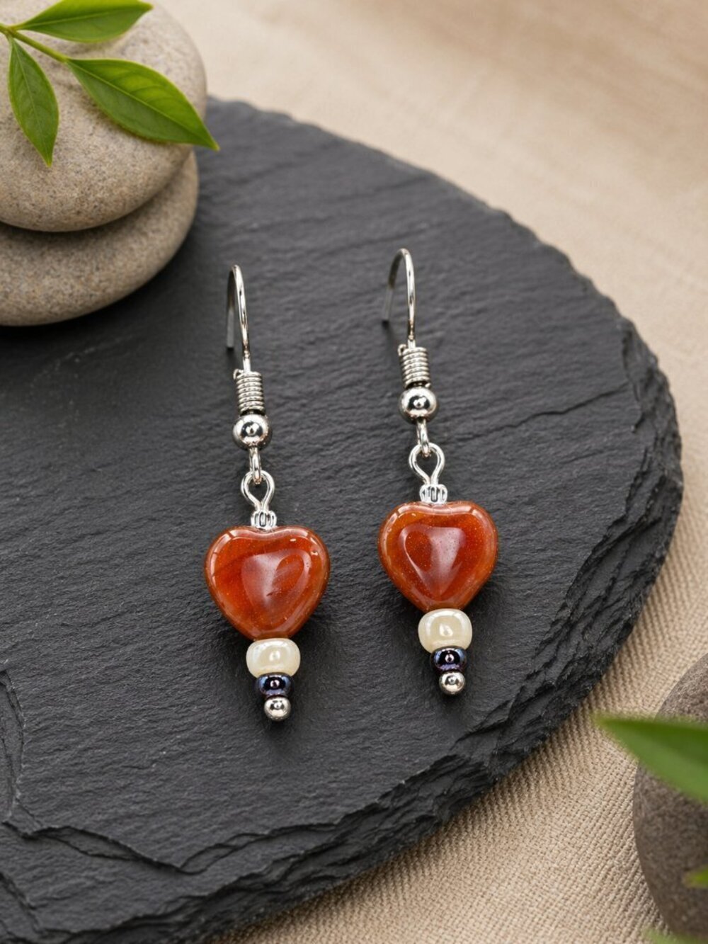 Heart Agate Drop Earrings Sterling Silver | Handmade - Picture 6 of 6